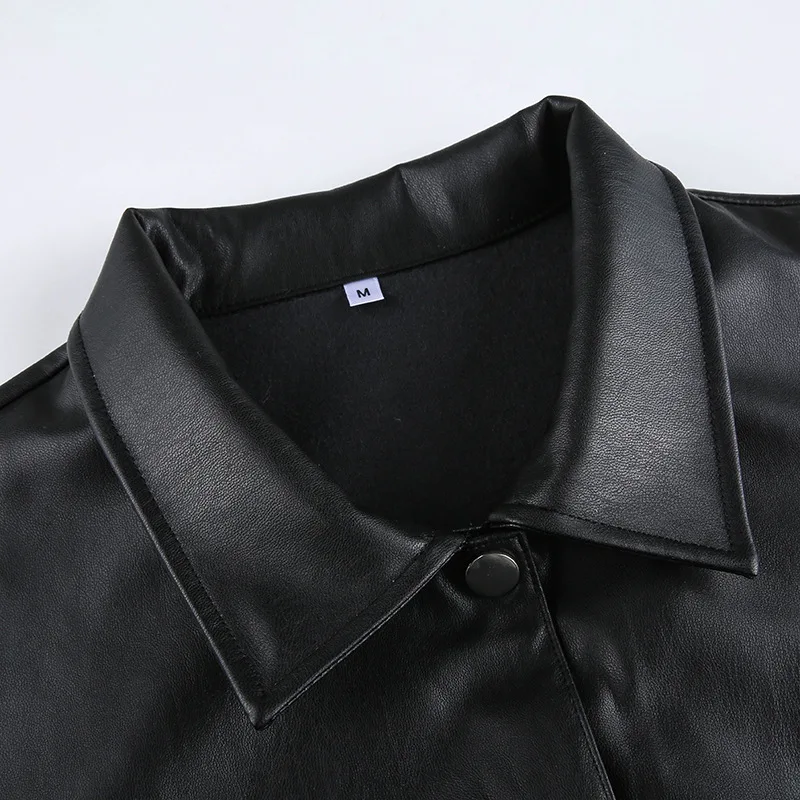 

Embroidery Single-breasted Turn Down Collar PU Leather Jacket Women Long Sleeve Autumn Coats 2020 New Fashion Loose Overcoat