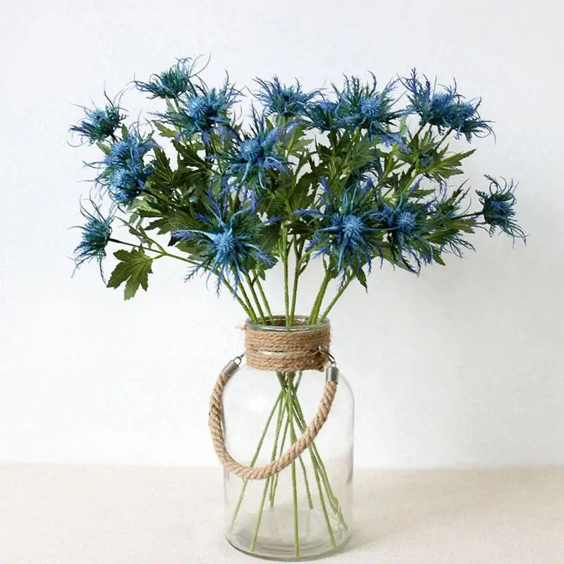 1pc Artificial Eryngium Thistles Bunch Plant 3-Fork Plastic Wedding Flower Creative Art Arrangement Material | Дом и сад
