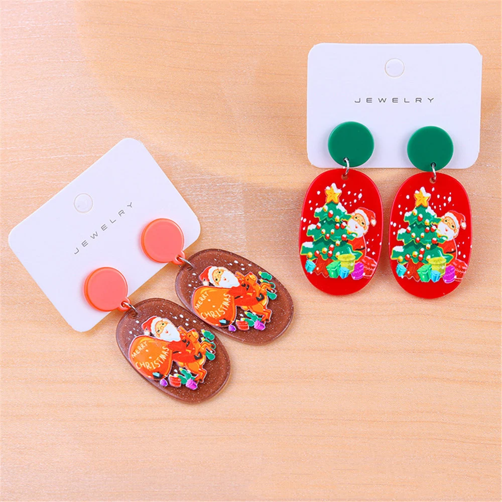 2022 новые модные рождественские акриловые висячие серьги с принтом Санта Клауса и