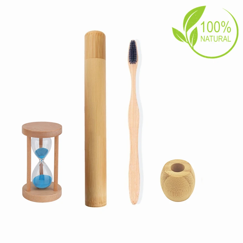 Бамбуковый чехол для зубных щеток ручной работы с деревянным таймером и песочным