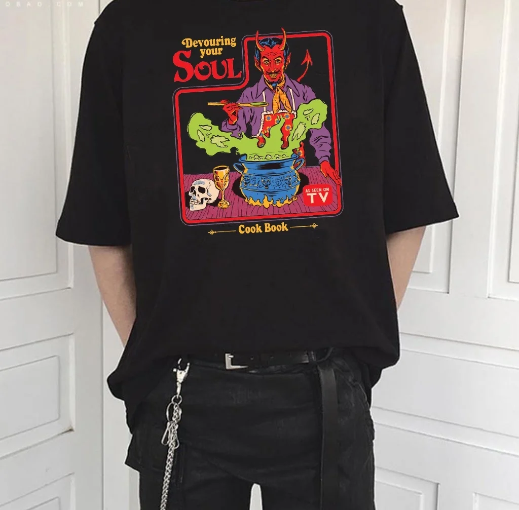 

Fashionshow-JF Devoring Your Soul Devil Making Soup забавная Футболка с принтом Мужская и женская хлопковая футболка с коротким рукавом в уличном стиле
