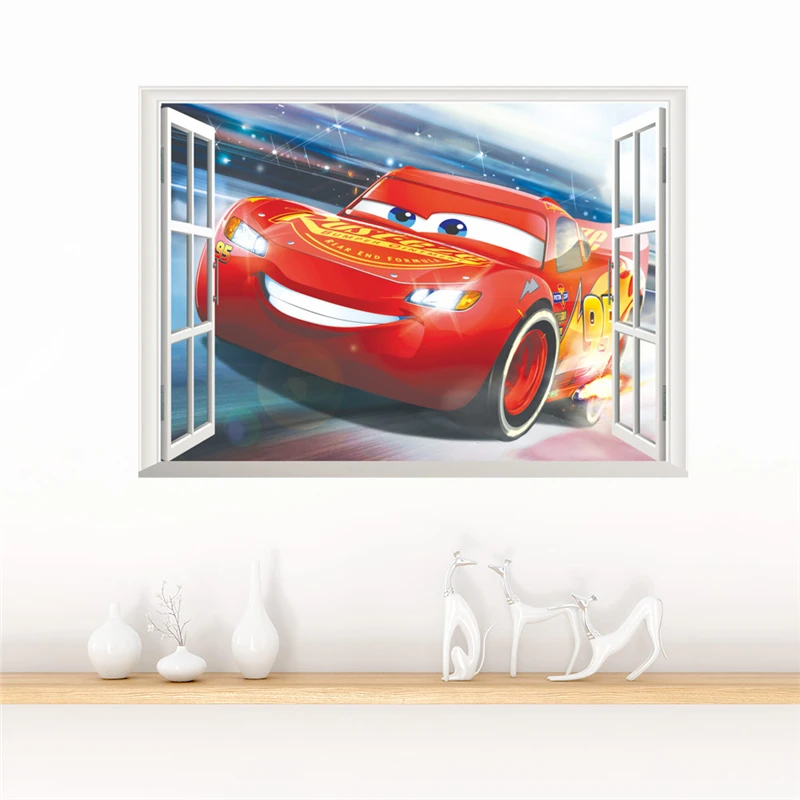 3d эффект мультфильм mcqueen 50*70 см наклейки на стену для детей комнаты домашний декор