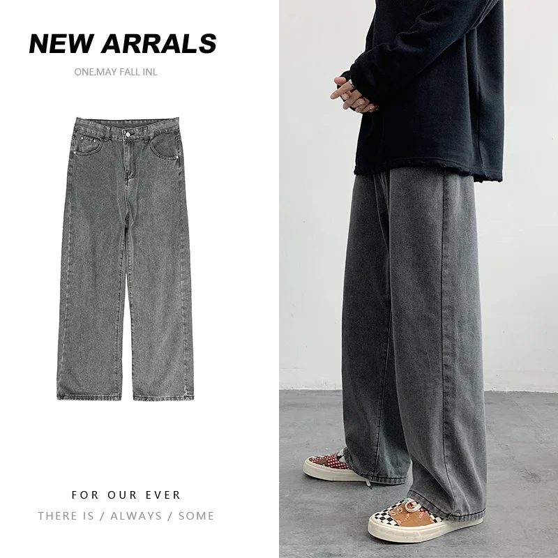 

Autumn New Wide-leg Jeans Men's Fashion Blue/Black/White Casual Jeans Men Streetwear Loose Hip-hop Straight Denim Trousers Mens