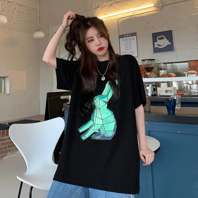 

Summer 2021 Korean Casual Loose Round Neck Design Short-Sleeved T-Shirt Women's Bottoming Shirt Top