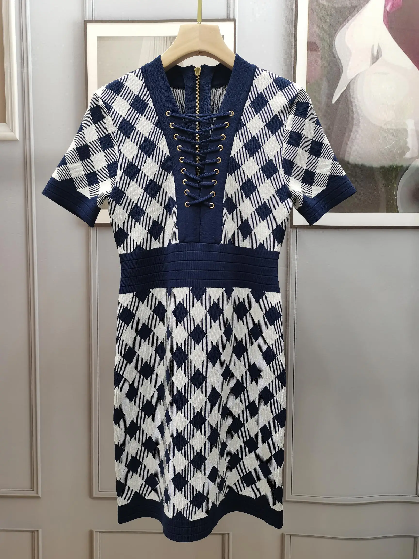 

Summer 2021 Spring High Quality Women V Neck Short Sleeve Knitted Slim Dresses For Ladiess 3 Color Gdnz 1.12