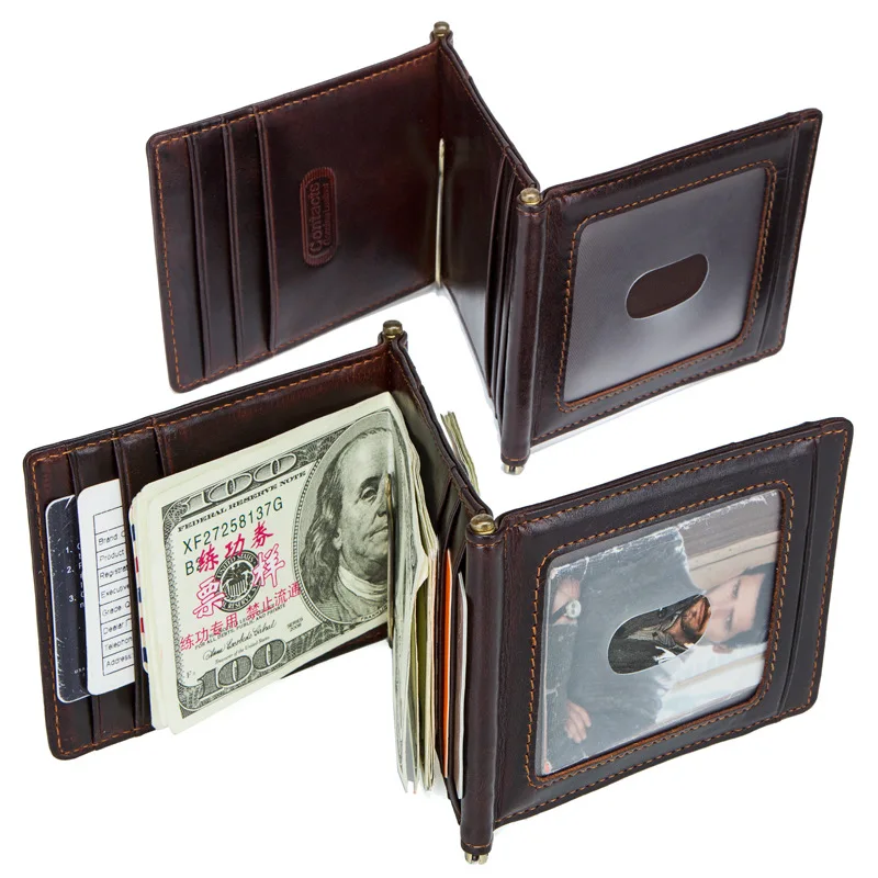 

Retro RFID Wallets for Men Mini Credit Card Genuine Leather Purse Package ID Card Holder Short Male Billetera Coin Pocket