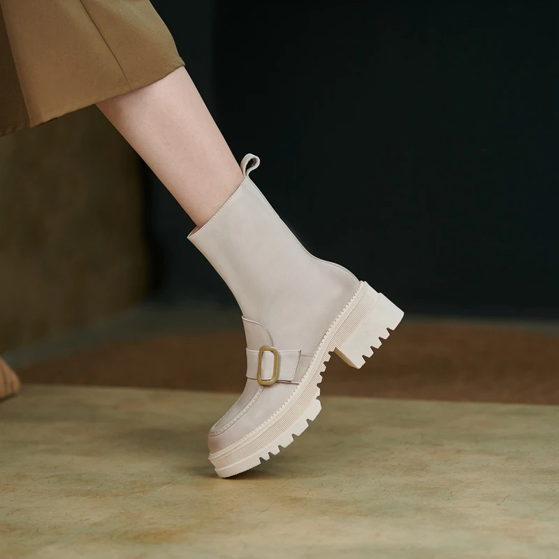 Купить Ботинки мартинсы на молнии, ботинки средней длины на толстой подошве в британском стиле, с ремешком и пряжкой, короткие ботинки для инструме...