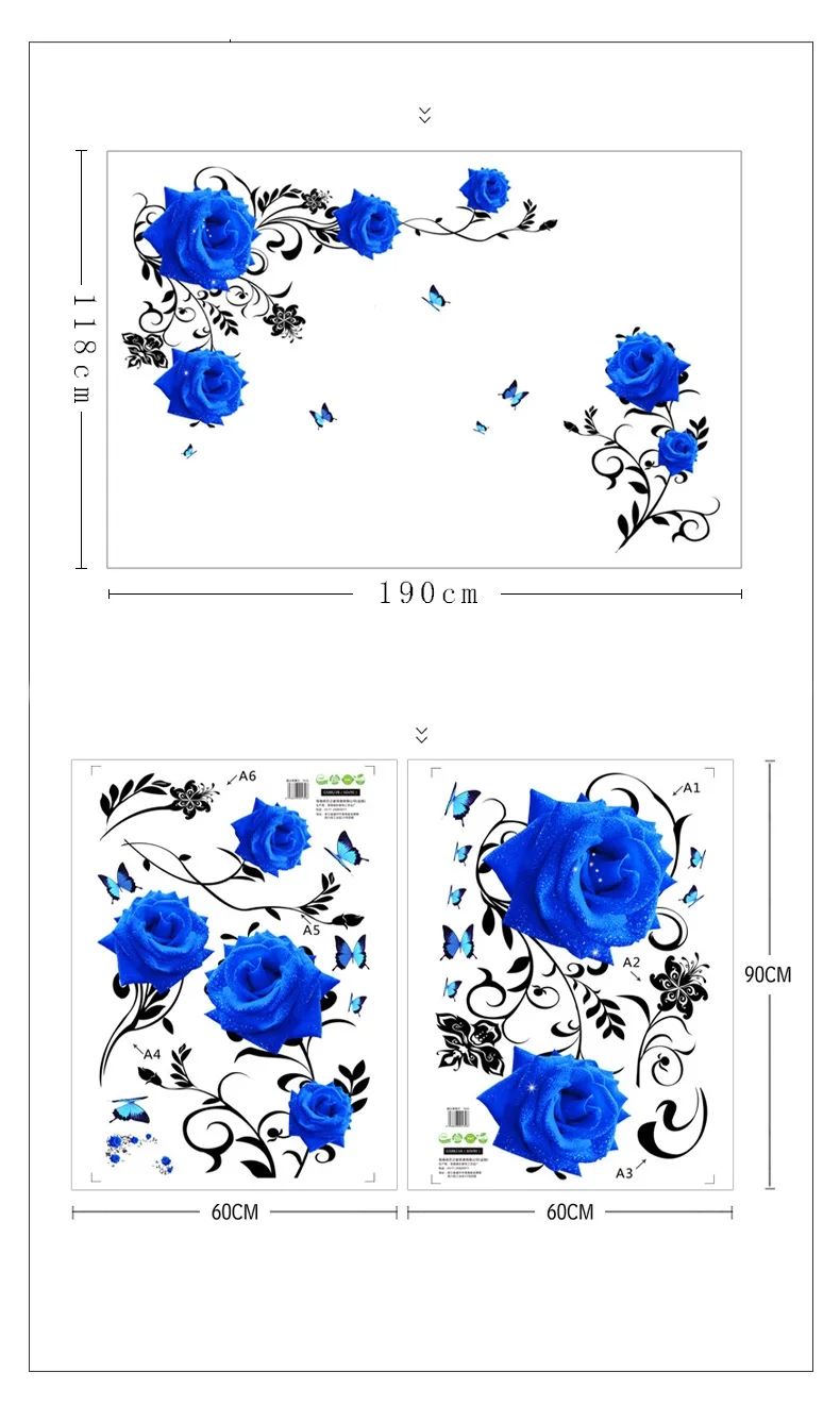 

Large Blue Flowers Sofa / TV Background Wall Sticker Home Decoration DIY Bedroom Living Room Mural Art Decals Poster stickers