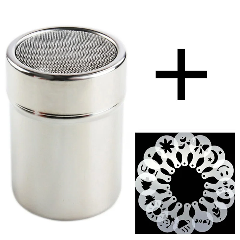 Нержавеющая сталь шейкер для кофе и шоколада какао мучной просеиватель + 16 шт.