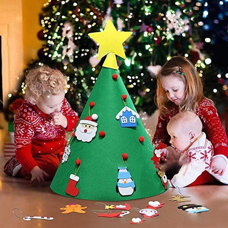 

Felt Christmas Tree for Toddlers Kids DIY Wall Christmas Felt Tree with 31 Pcs Detachable Ornaments Wall Decor