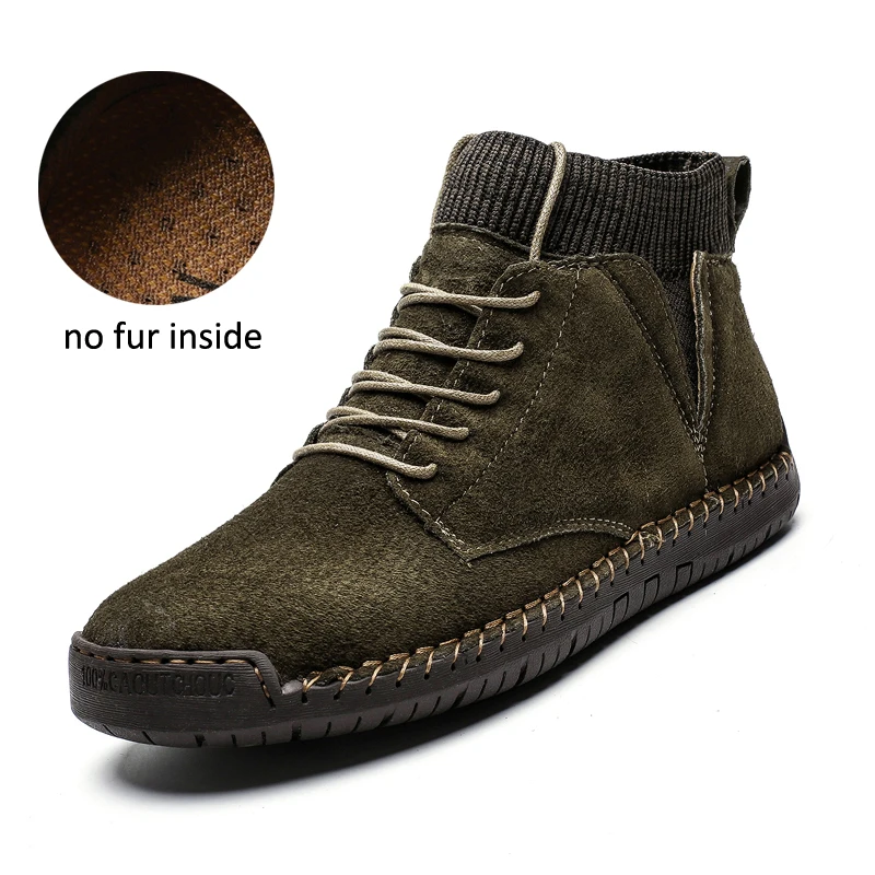No Fur green Г. Новые мужские зимние ботинки с плюшевой подкладкой, теплые мужские ботинки размер 38-48, Нескользящие мужские Ботильоны Водонепроницаемая Осенняя мужская Рабочая обувь - Цвет: No Fur green