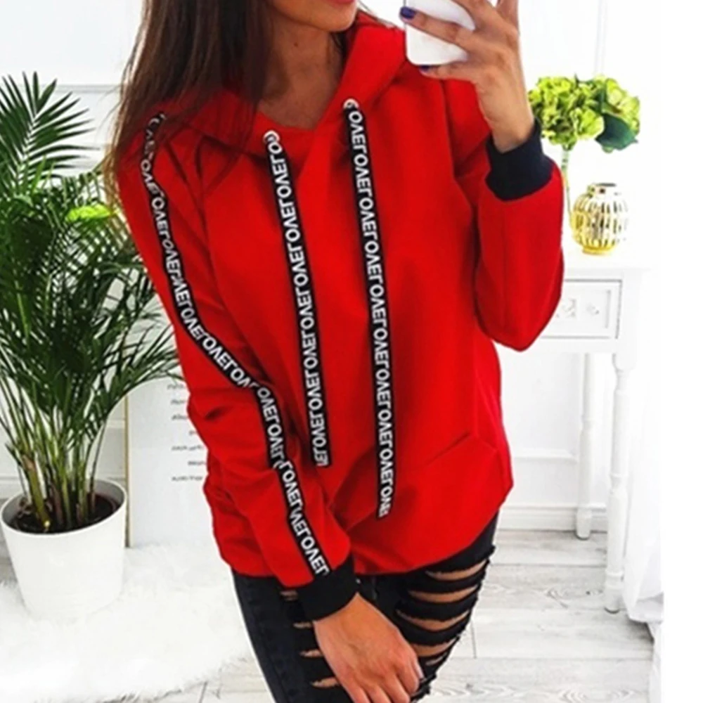 2021 Women Autumn Sweatshirt Women Long Sleeve Solid Hooded Pullover Tops Blouse Letter Print Hoodies Women Plus Size 5XL