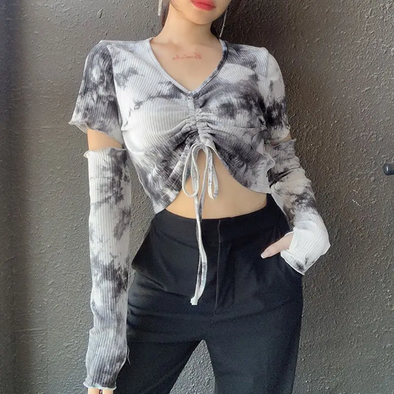 Ветровка 2020 осень новый шнурок ремень сексуальный v образный вырез открытый