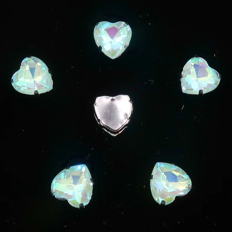 A12 Peridot AB Серебряная цепь коготь настройки 20 шт./упак. с радужными или прозрачные стеклянные стразы цвета Кристалл 10 мм в форме сердца пришить стразы кристаллы Аппликация diy кружевной отделкой - Цвет: A12 Peridot AB