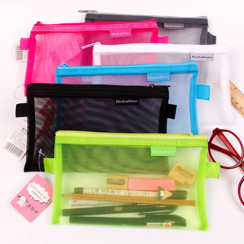 

1Pcs Transparent Grid Zipper Pen Bag Pencil Case Storage Package for Grils Korean Stationery School Supplies Kawaii Bag