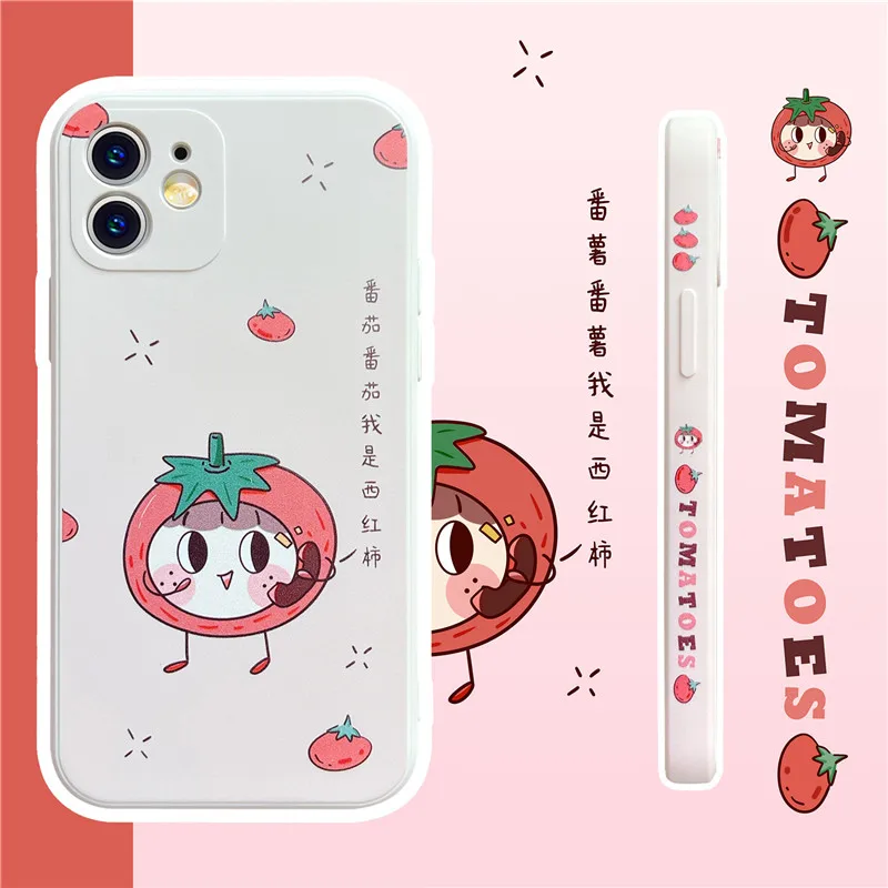 

Cute Cartoon Tomato Girl Phone Case For iPhone XS 12 mini 11 Pro Max 7 8 Plus SE 2020 X XR Soft Original Silicone Covers Shell