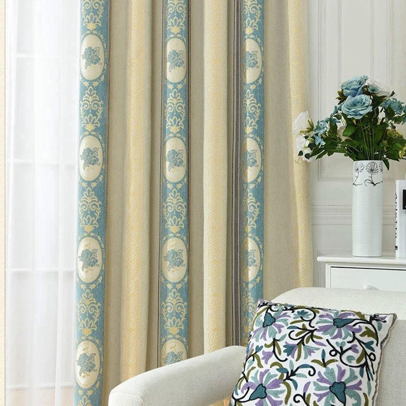 Nordic Thickened Jacquard Blackout Bedroom Curtains Luxury Blue White Striped Chenille Window Drapes Living room Cortina X762#4 | Дом и сад