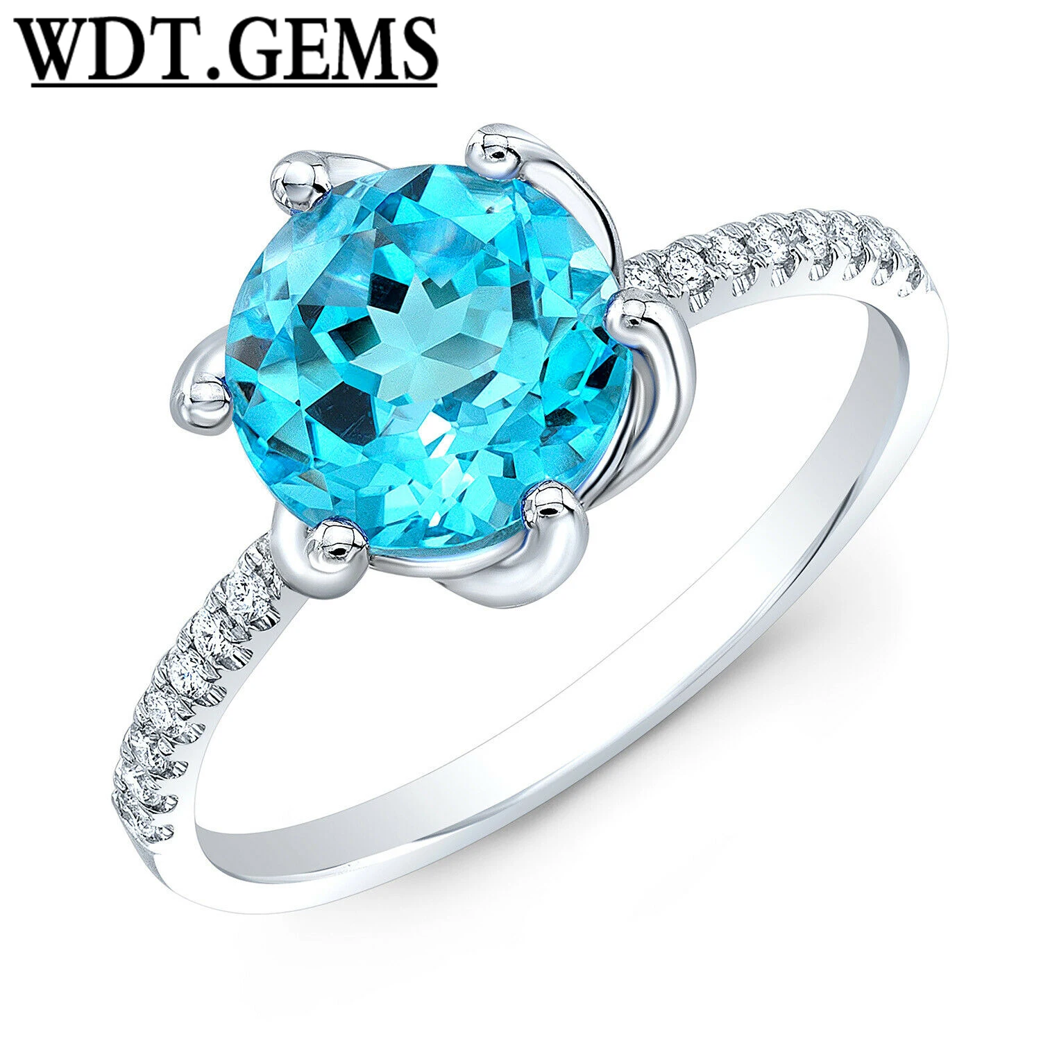 

10k White Gold Blue Topaz Diamond Ring Cocktail Natural Round 2.59 TCW