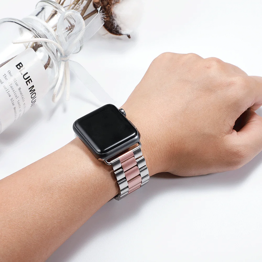 Ремешок из нержавеющей стали для apple watch band 44 мм 40 42 38 металлический браслет