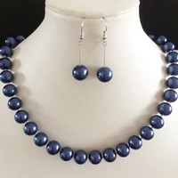 dark blue shell round simulated pearl charming 8mm beads diy newly woman necklace weddings party jewelry making 18 inch my3304