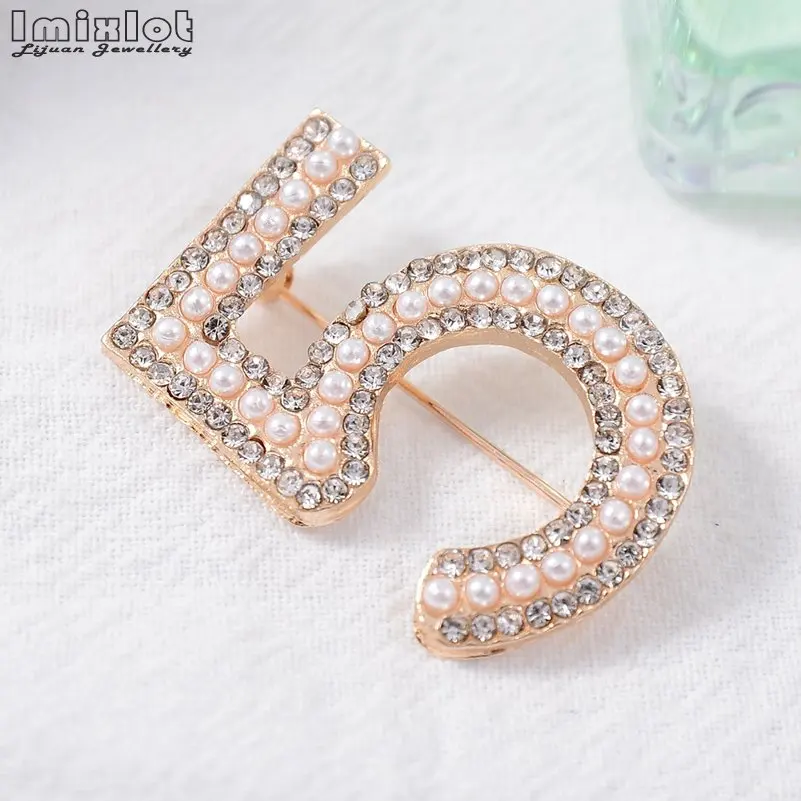Броши Imixlot с роскошным жемчугом и цифрами 5 золотистые шпильки для женщин модные
