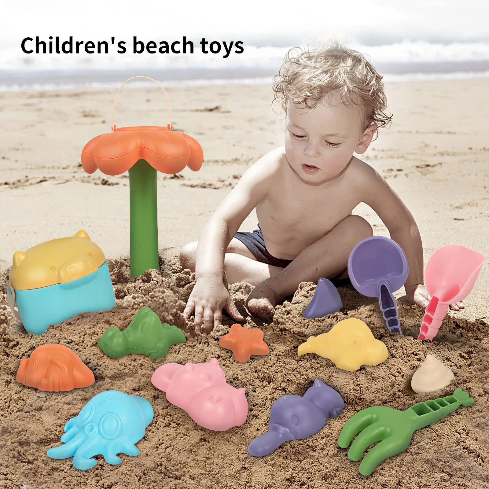 

16pcs Water Game Toys Summer Soft Plastic Baby Beach Toys Kids Mesh Bag Bath Play Set Beach Party Cart Bucket Sand Molds Tool
