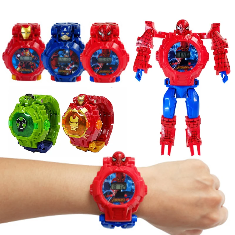 Disney Marvel Холодное сердце детские игрушки Аниме часы деформации Человек паук