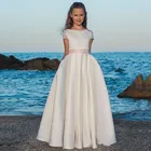 Модные платья с цветочным рисунком для девочек, очаровательные атласные платья до пола с рукавом фонарик для девочек, платья для первого причастия