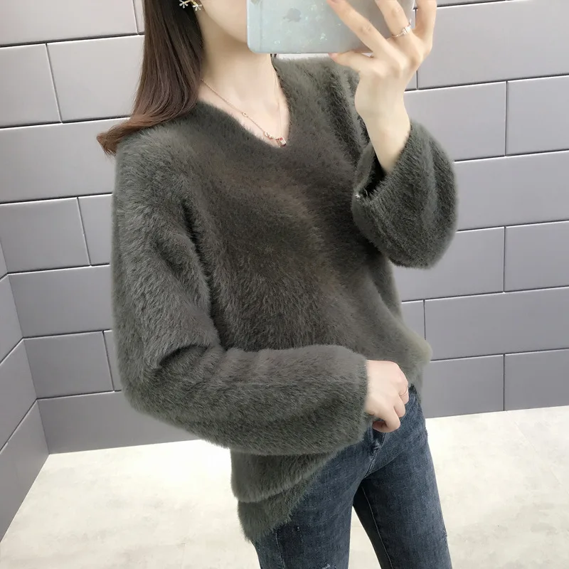 Осенняя и зимняя новая Корейская версия свободного покроя с v-образным вырезом