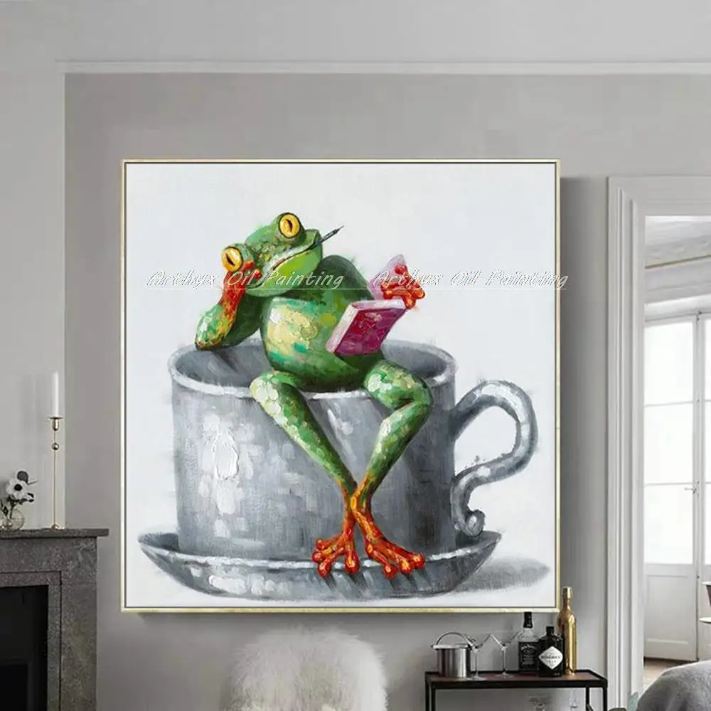 

Arthyx Handmade Thinking Frog Oil Painting on Canvas Modern Abstract Animals Pop Art Wall Picture For Kid's Room Home Decoration