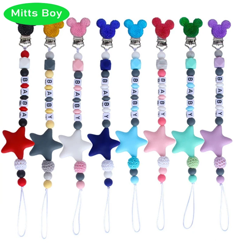 

New DIY Personalised Name Silicone Baby Pacifier Clip Chain Nipple Pacifier Chain with Mouse Holder for Baby Newborn CE Toy Gift