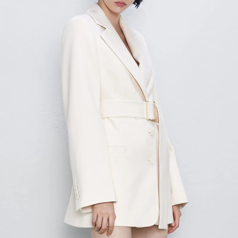 Женский пиджак с поясом и отложным воротником приталенный пикантный офисный
