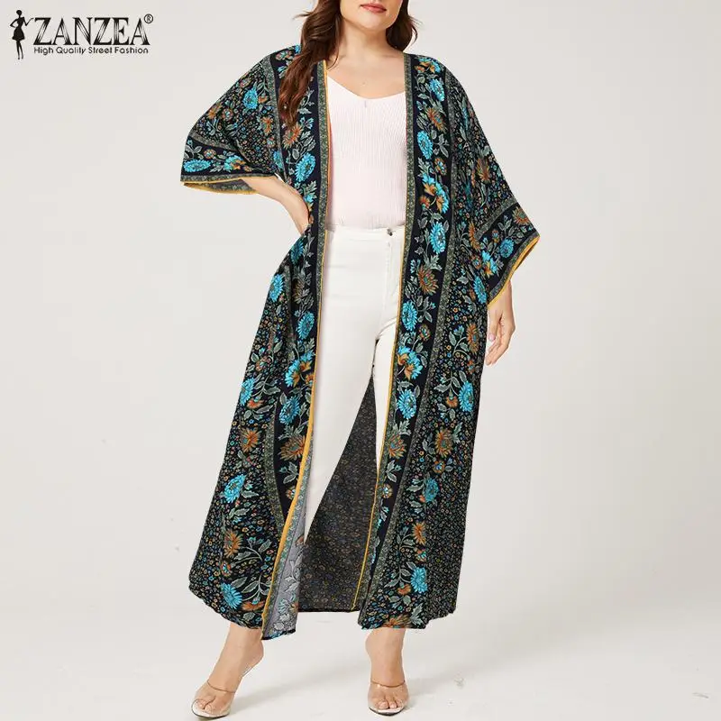 

Bohemian Floral Printed Long Cardigan ZANZEA Women Shirt Kimono Summer Long Sleeve Blouses Casual Vintage Tops 5XL Plus Size