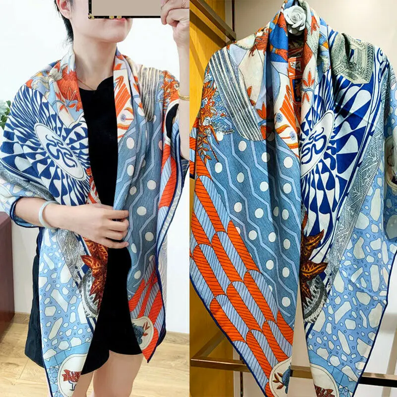 

Luxury 70% Cashmere 30% Silk Scarf Fashion Thin Shawl Aztec Ethnic Tribal Style Women & Animal Print Stole Foulard 135*135cm