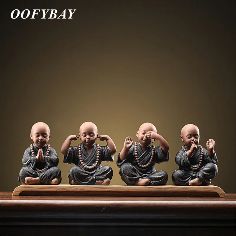 Чайная фигурка из фиолетовой глины маленькая монаха офисные украшения домашнее