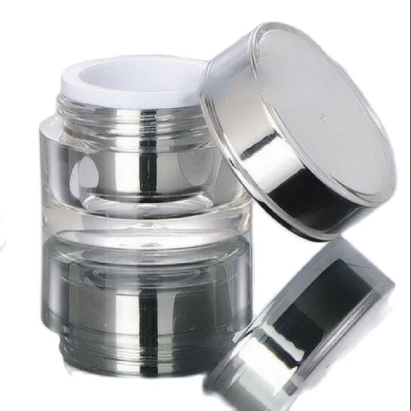 5G 5ML Acrylic Jar, With Silver Color Screw Cap Cosmetic Eye Cream Lotion Acrylic Jar, Small Bottle, 50pcs/lot