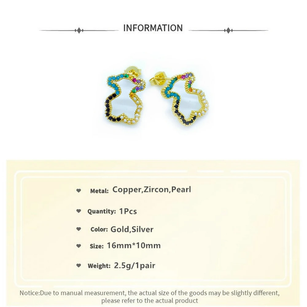 Женские Модные циркониевые классические серьги гвоздики с медведем и жемчугом