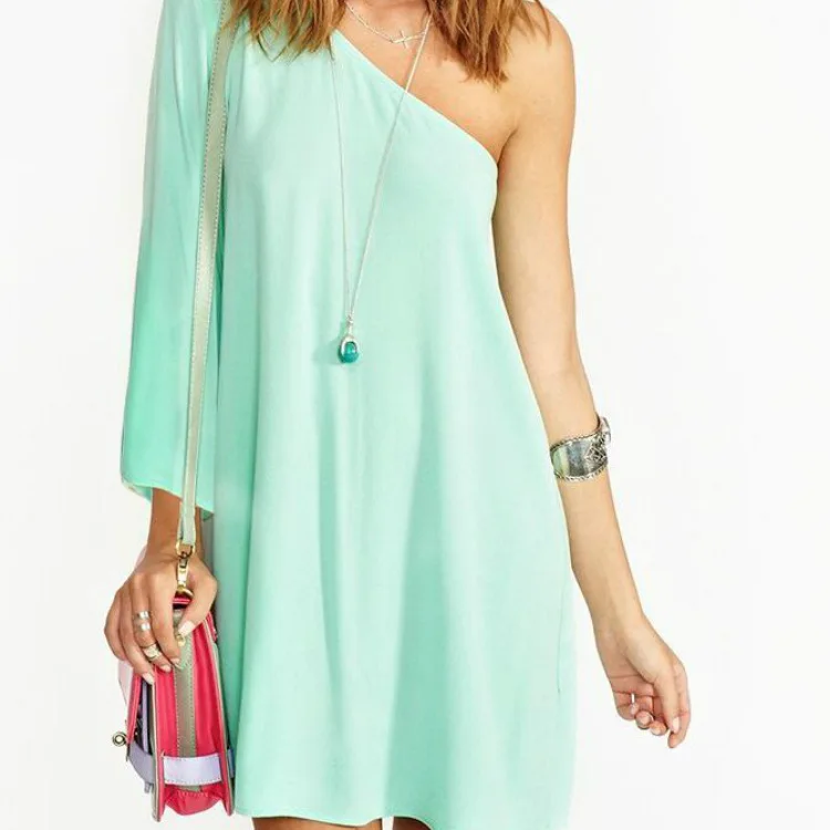 

2018 AliExpress Women's Flounced Sleeves Cross-Shoulder Skirt Double-Layer Chiffon off-Shoulder Nightclub Dress