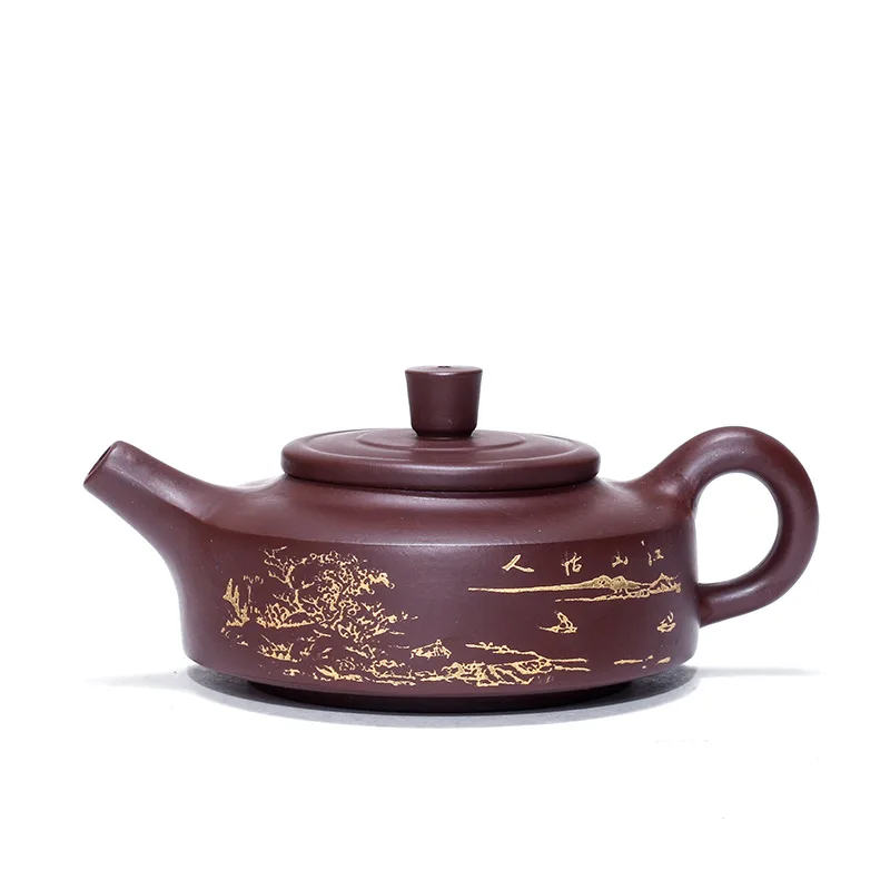 

Engraved zhoupan Yixing purple clay teapot