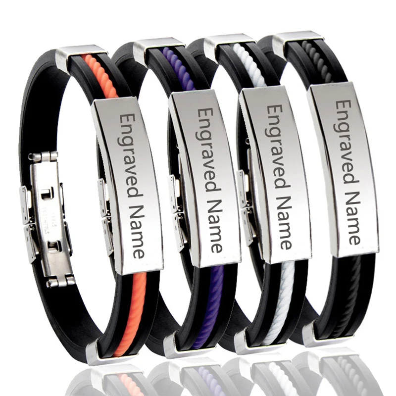 

Leather lD Bracelet Personalised Engraved Steel Gift Canister Custom Engraving Name Initials Monogram Personalized Mens Jewelry