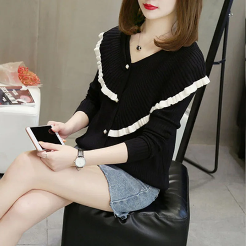 

Spring Autumn Female Sweater Coat New Korean Loose V-neck Knit Cardigan Women Add fertilizer Increase Casual Knit Sweater Tops