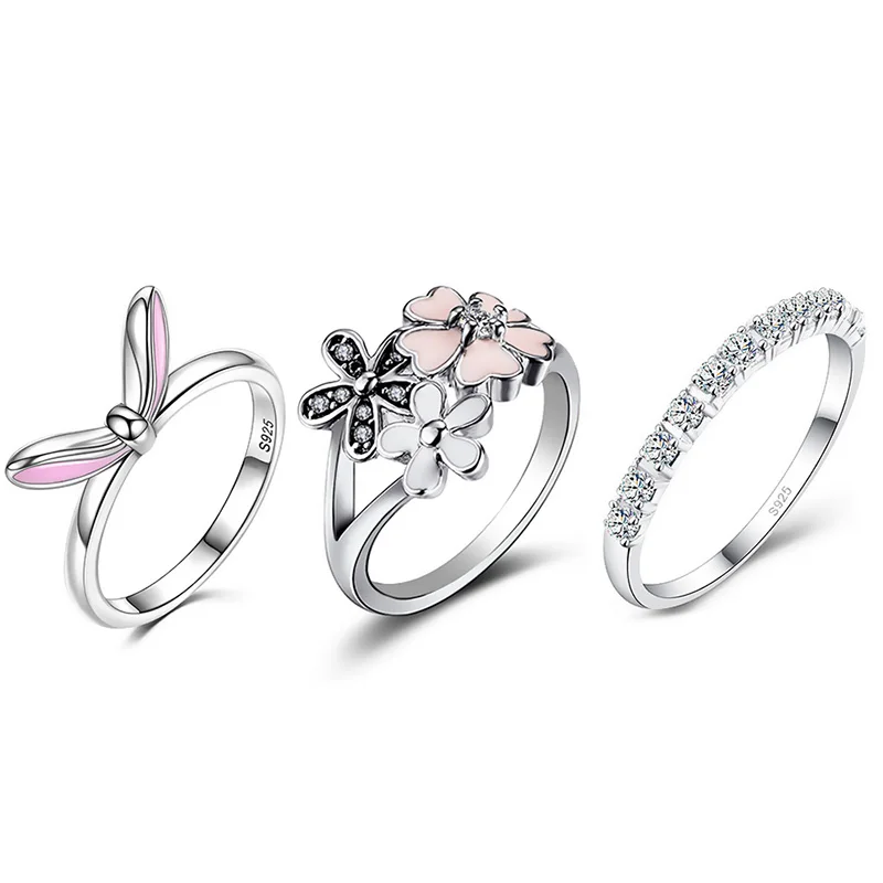 

925 Sterling Silver Ring Charms Women Finger Ring Diy Rabbit Ears Flower Crystal For Women Party Jewelry