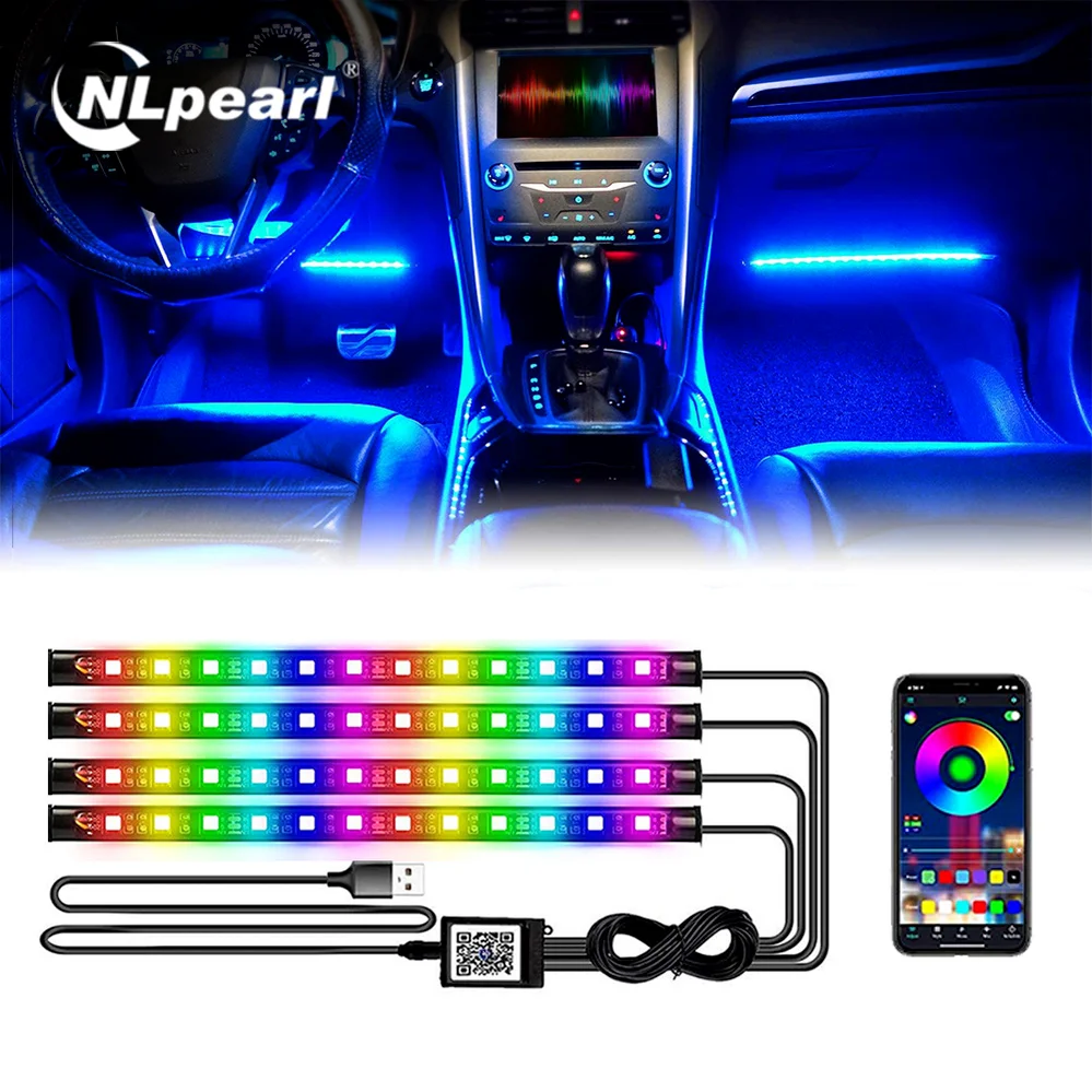 

NLpearl Neon LED Car Interior Ambient Foot Light with USB Wireless Remote Music RGB LED Strip Auto Atmosphere Decorative Lamp