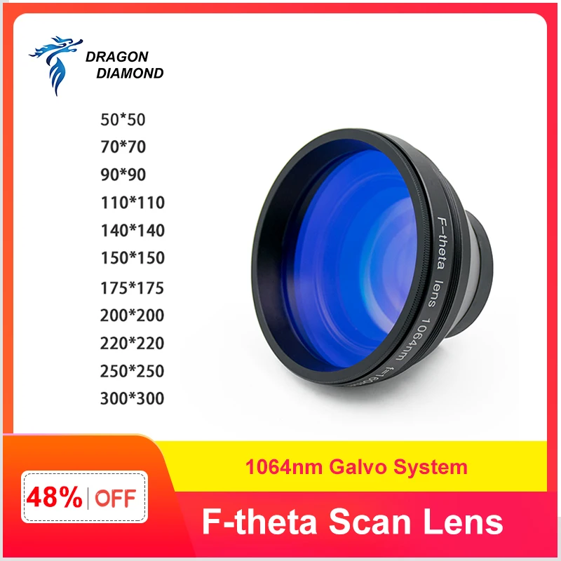 F theta объектив для сканирования полевой линзы фокусного расстояния 63 420 мм 50 × 300 1064