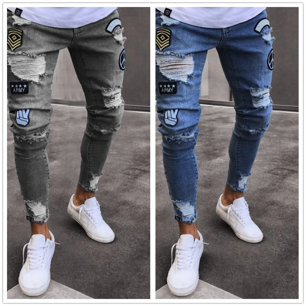 Лидер продаж 2020 модные мужские рваные джинсы уличные повседневные джинсовые