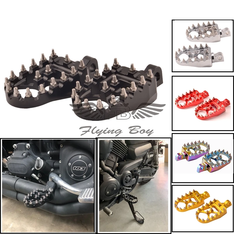 CNC Cut MX стиль внедорожные широкие жировые опорные подножки 360 ° Roating Chopper Bobber для
