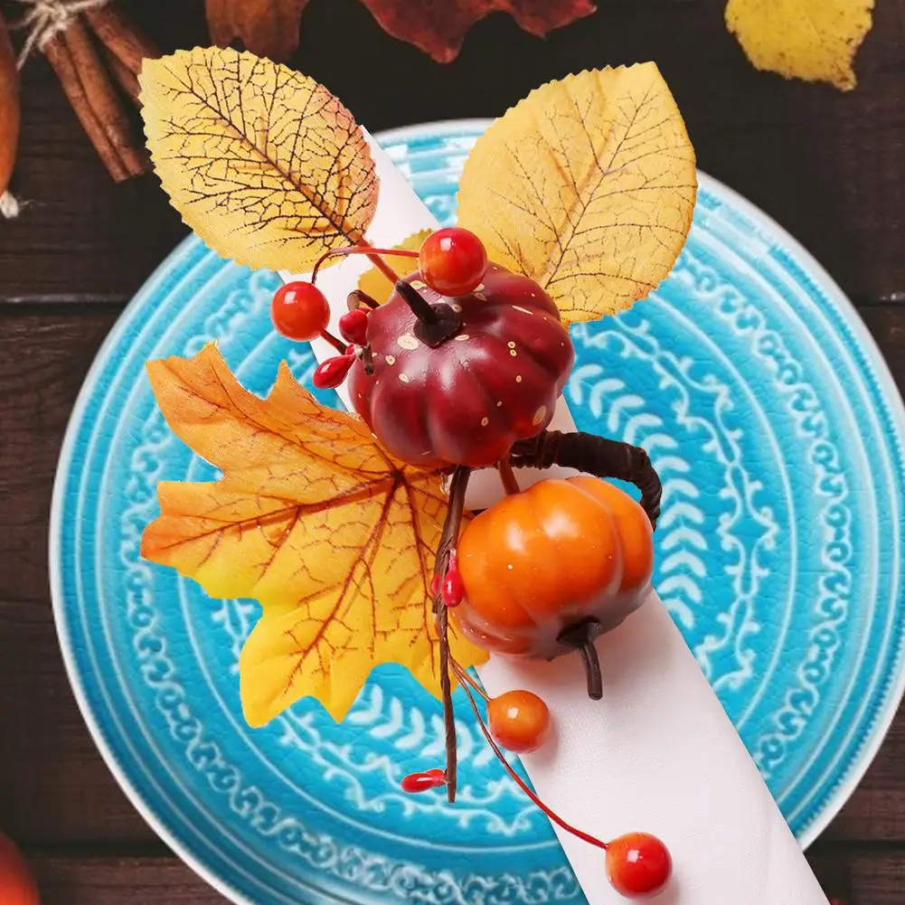 

Autumn Harvest Maple Pumpkin Napkin Ring Kit Table Decoration Durable Towel Buckle Holder For Wedding Party Dinner Napkin Button