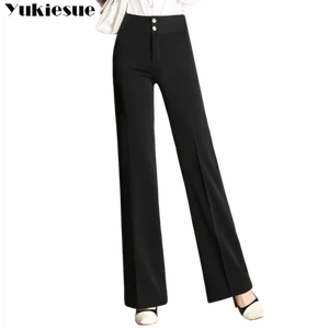 Женские широкие брюки с высокой талией, элегантные винтажные офисные брюки свободного покроя, повседневные брюки, 2020