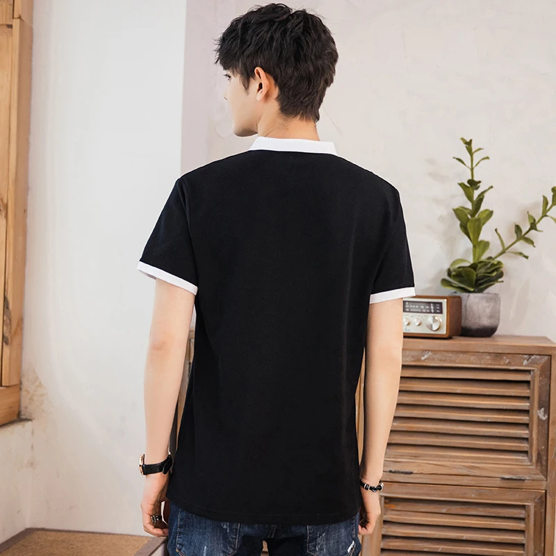 

TFETTERS New Arrival 2021 Summer Short Sleeve T Shirt Men Patchwork Collar Design Slim Fit Young Fashion Street Wear Tops
