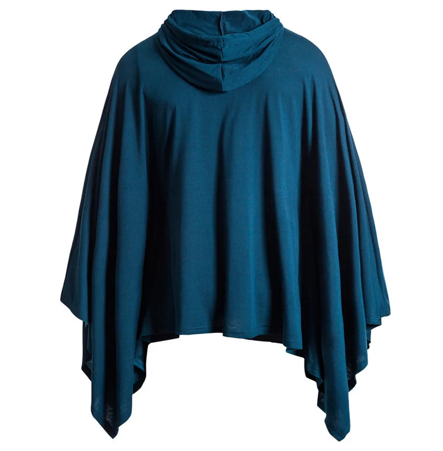 Mens Pocket Irregular Patchwork Hooded Loose Bat Sleeves Hooded Cloak Cape Coat Poncho Outwear Tops Knitting Hoodies Sleeve